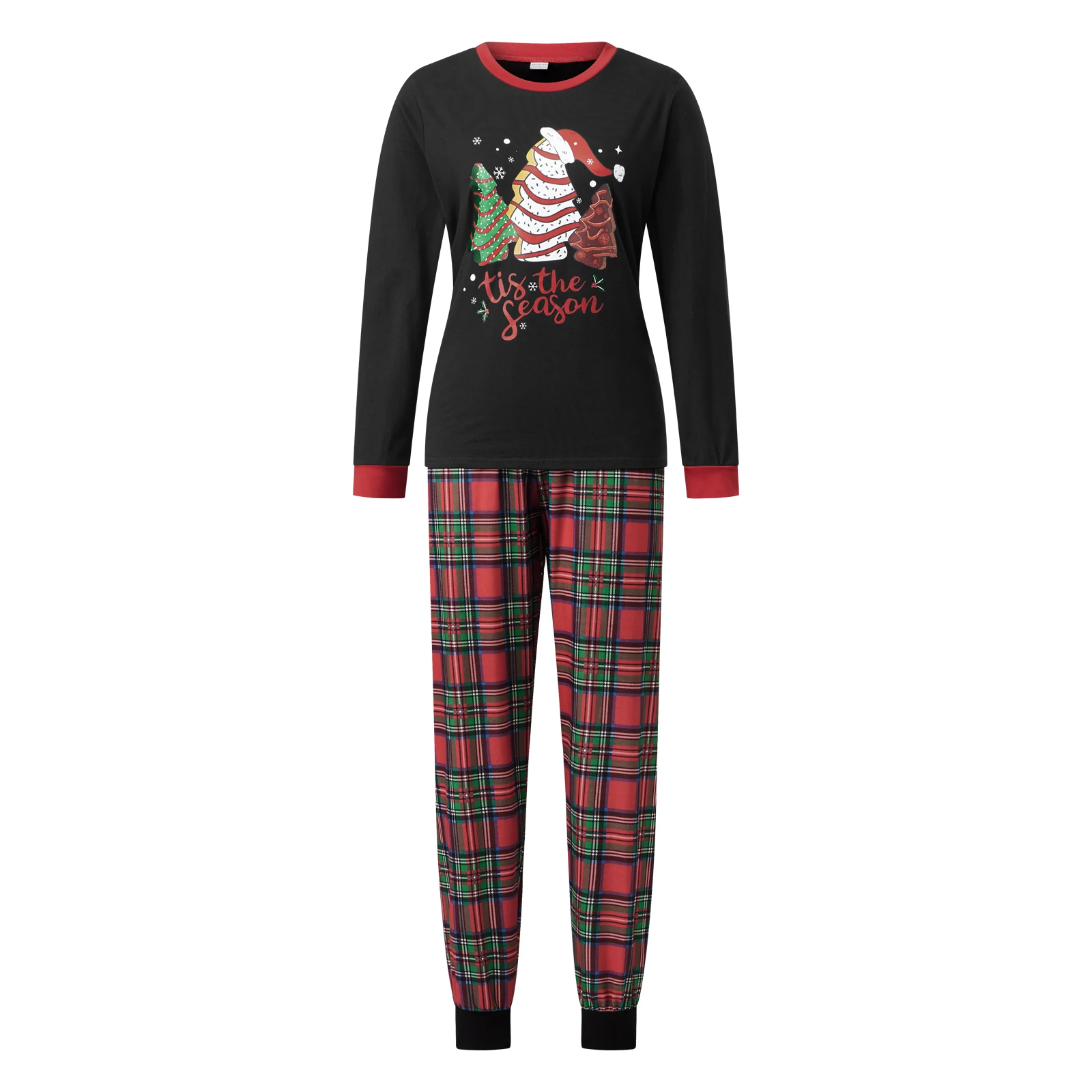 

2025 Couples Christmas Family Pajamas Matching Set Long Sleeve Christmas Tree Print Tops and Plaid Pants Sleepwear Xmas Pyjamas