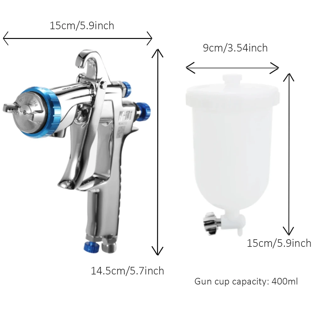 Tpaitlss HVLP W-101 Gravity Spray Gun with 400CC Plastic cups and 0.8/1.0/1.2/1.5/1.8mm spray nozzle