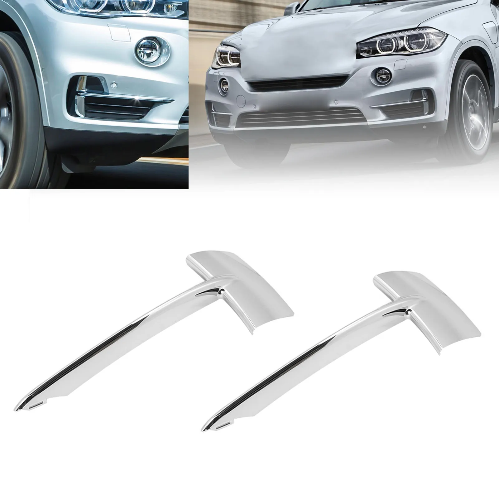 

1 пара переднего бампера, нижняя решетка, хромированная накладка 51117325395 отверстия для противотуманных фар для X5 F15 2014-2018 51117325396