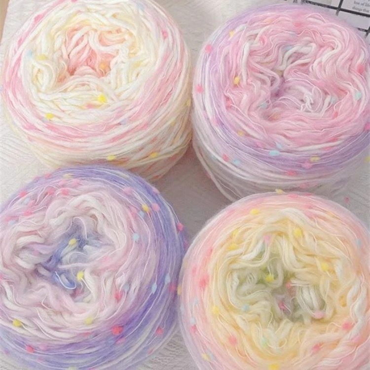 Gradient Rainbow Sugar Scarf Yarn Hand Woven Woolen Haircoat Colored Bean Thread Mixed Bean Weaving DIY Coarse Thread 150g