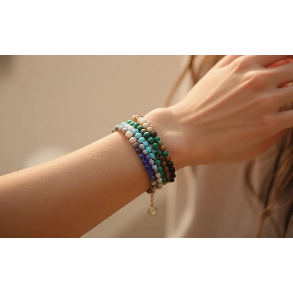 

15 штук браслетов из полудрагоценных камней с круглыми бусинами 8 мм на резинке для женщин и мужчин