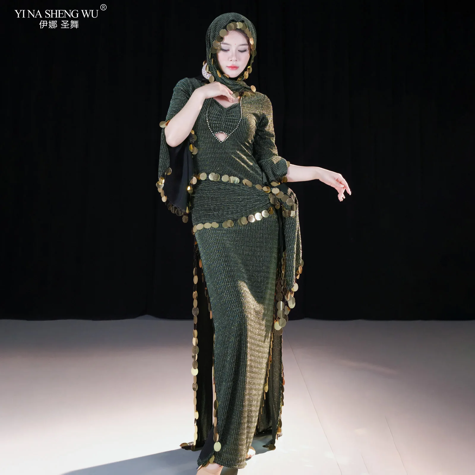 فستان مُصمم حسب الطلب للرقص الشرقي للنساء فساتين تدريب شعبي بلدي ترتر وشاح الورك أداء شرقي رداء مسابقة Saidi #5