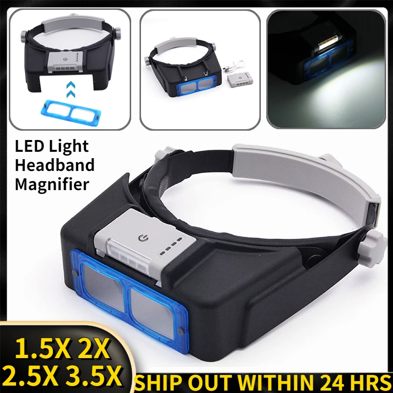 Tungfull Headband Magnifier with LED Light 3.5X Illuminated Magnifier Magnifying Glass Loupe Visor Watch Welding Repair Jewelry