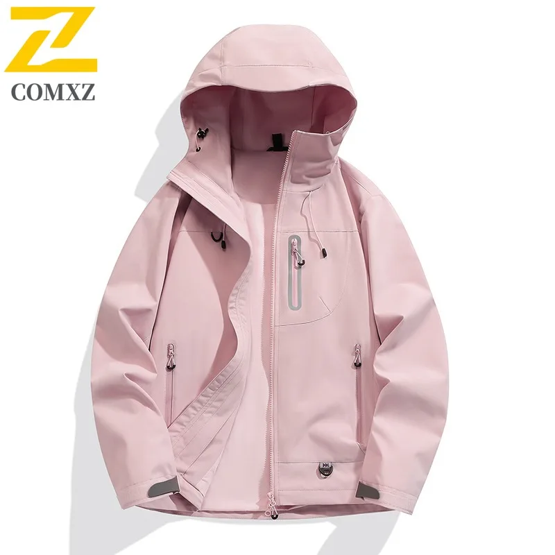 سترة COMXZ بغطاء للرأس وسيم مقاوم للماء ومقاوم للرياح في الهواء الطلق والمغامرة وركوب الدراجات والتسلق معطف ملابس خارجية عصرية للرجال #2