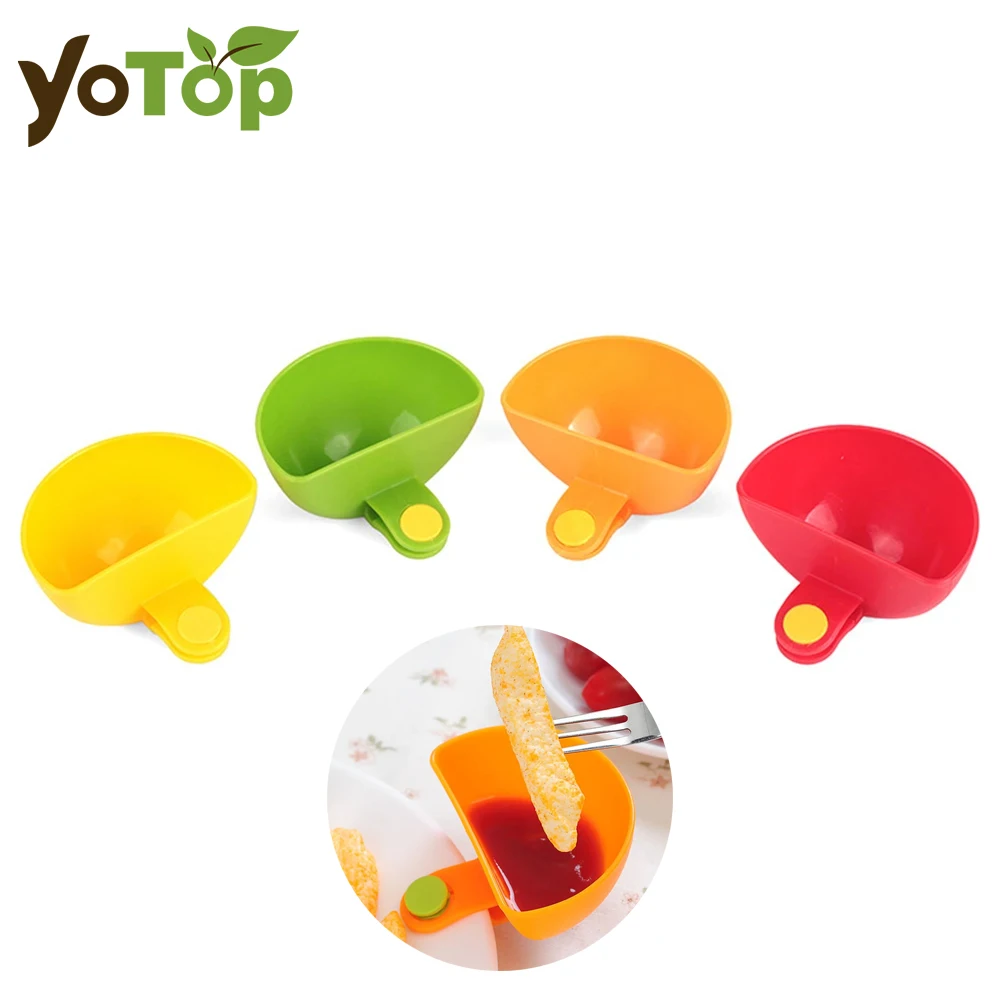 4Pcs/Set Kitchen Dipping Bowl Sauce Holder Hold Seasoning Dishes Dip Clip Bowl Plate Holder Assorted Colors Plate Clip Holders