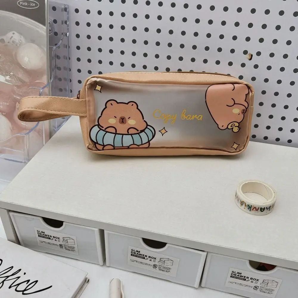 

Desktop Organizer Kawaii Capybara Pencil Bag PVC Aesthetic Cartoon Pen Bag Cute Creative Stationery Bag Office