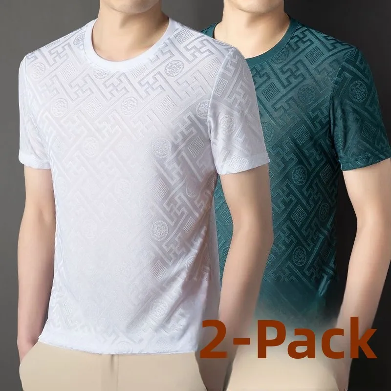 Camiseta de manga corta de seda de hielo estéreo 3D para hombre de secado rápido cuello redondo verano Casual moda fibra de poliéster peso ligero
