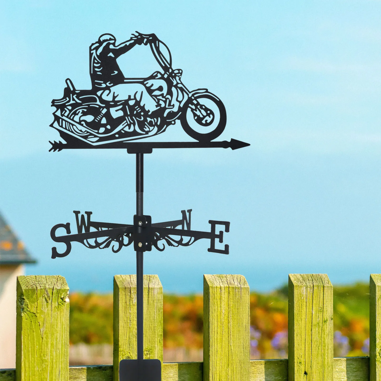 Motorcyclis Weathervane Silhouette Art Black Metal Motorcycle Ride Wind Vanes Outdoors Decorations Garden For Roof Yard Building