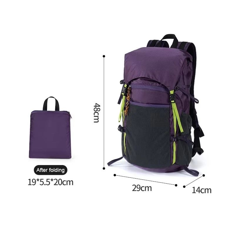 Professional Outdoor Waterproof Nylon Backpack Lightweight Foldable Large Capacity Flap Top for Travel Trekking Mountaineering