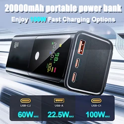 Ranwomen 20000mAh High-capacity Power Bank LED Digital Display Portable Charger External Battery 100W Fast Charging  For Laptop
