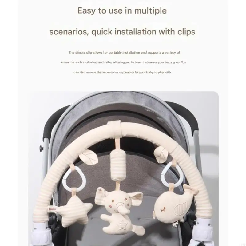 عربة أطفال مصنوعة من القطن العضوي لعبة تُعلق بالجر جرس سبر ناعم لسرير الأطفال الرضع نشاط التطوير الحسي المحمول F19F #3