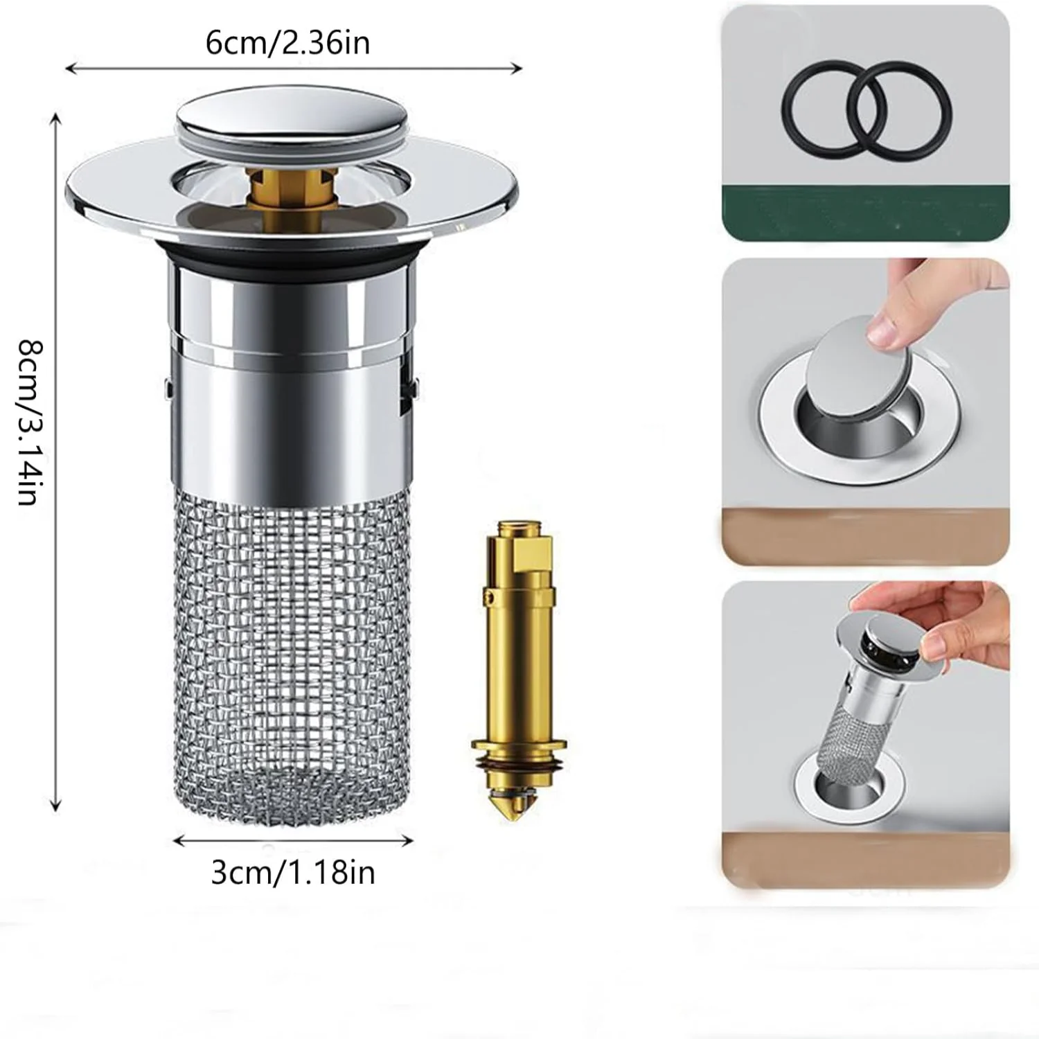 2 шт. пробка для раковины в ванной комнате, латунный сердечник, сливной фильтр для раковины в ванной комнате со съемной корзиной для фильтра из нержавеющей стали, ловушка для волос