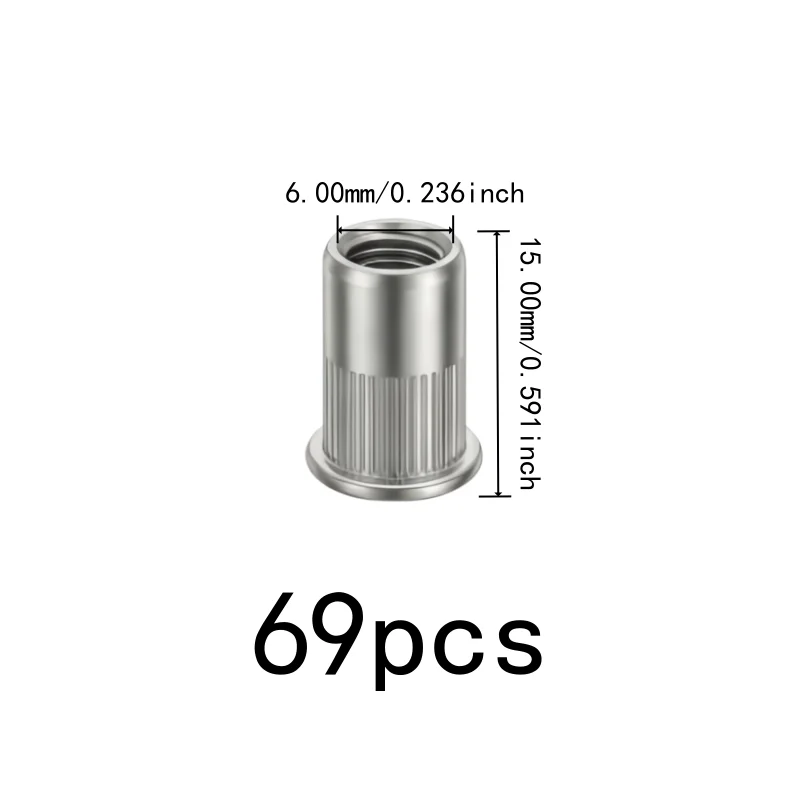 69 pcs M6 Corrosion Resistant Blind Rivet Nuts, great for DIY Hardware Projects, Easy Hammer Installation