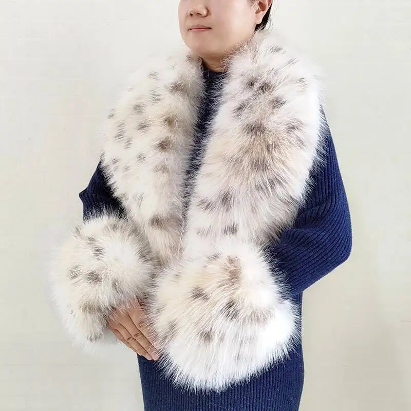 Large Women Faux Fox Fur Scarf Winter Jackets Warm Fluffy Shawl Fashion Artificial Fur Collar And Cuff Set Fluffy Scarves Female
