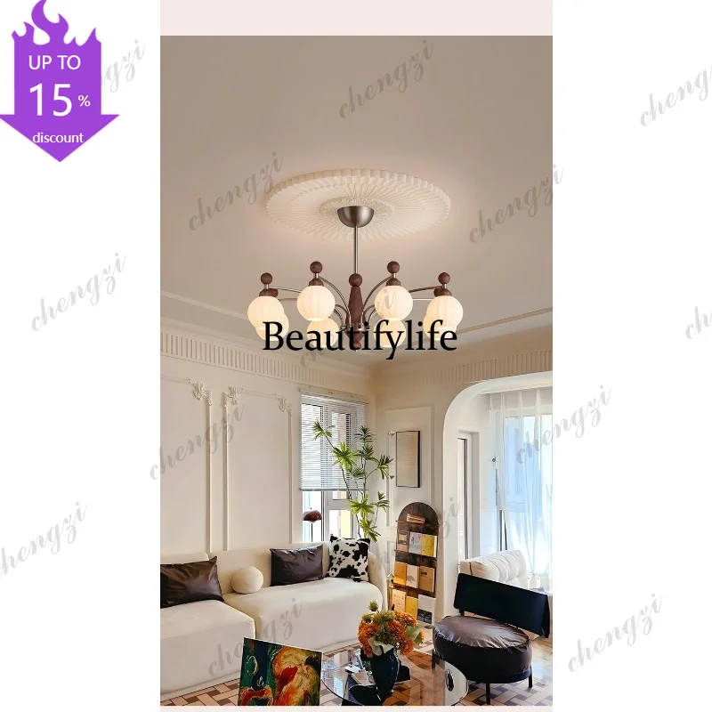 EE Liuguang antique living room chandelier hall main light cream whole house retro light French eye protection lamp