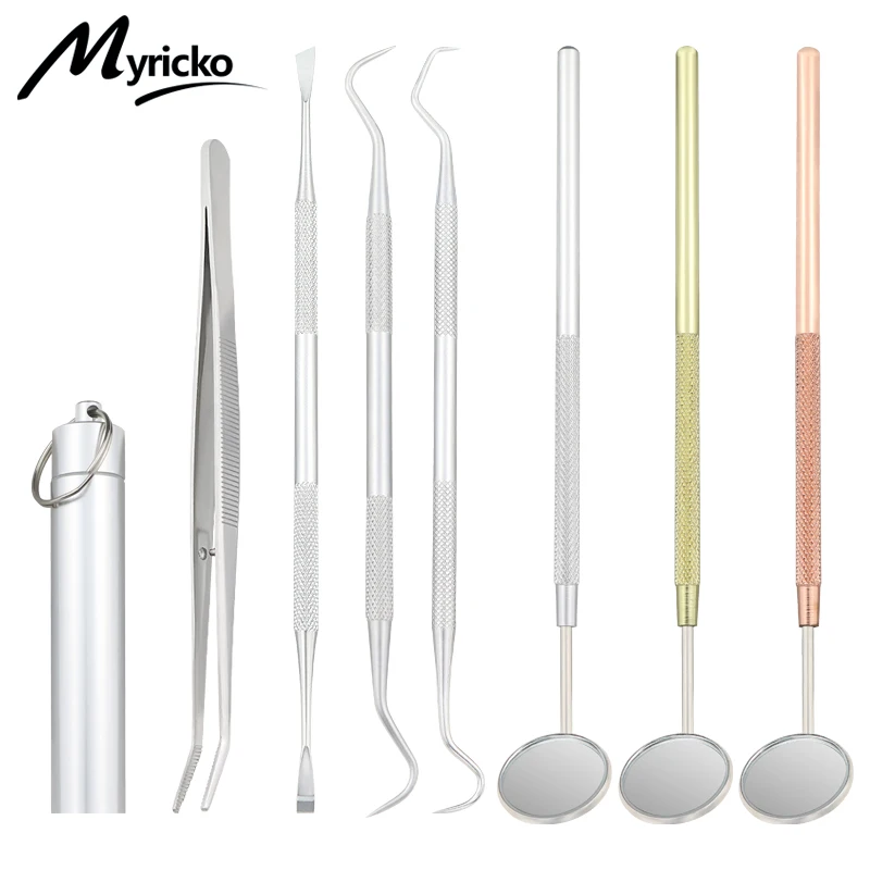 Kit de herramientas para espejo Dental, pinzas, sonda, espátula, instrumento Oral de odontología para limpieza de dientes, Material blanqueador de
