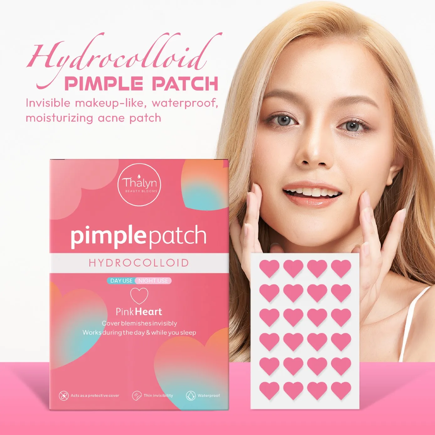 Plaster na trądzik w kształcie różowego serca - Zestaw sercowy z serii Pink: Delikatny i niepodrażniający, ukrywa wypryski, niedoskonałości i blizny po trądziku