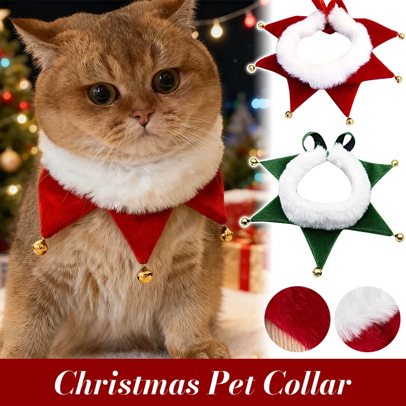 New Christmas Pet Collar Winter Plush Cat Dog Triangle Scarf with Bell Cute Christmas Elements Pet Drool Towel Xmas Decor Props