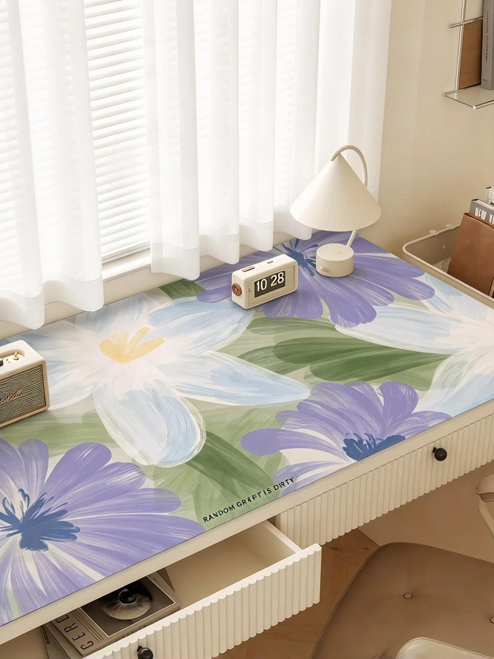 Korean Ins Fresh Green Flowers Leather Y2K Mouse Pads Desk Mat for Office Gaming Waterproof Non-slip Computer Pad Keyboard Pads