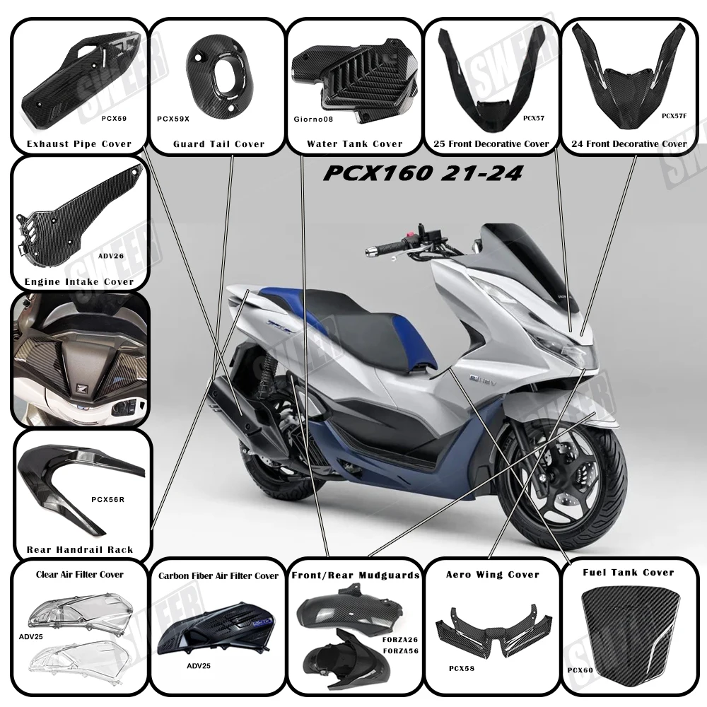 

Motorcycle Water Transfer Printing Carbon Fiber Cover Fit For Honda PCX160 2021-2025 Full Vehicle Custom Plastic Body Panels