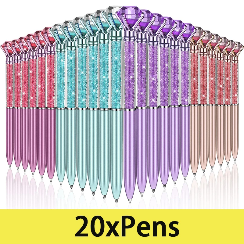 

20Pcs Big Crystal Diamond Pens Rhinestones Ballpoint Pen Black Ink Ball Pens Student School Office Supplies