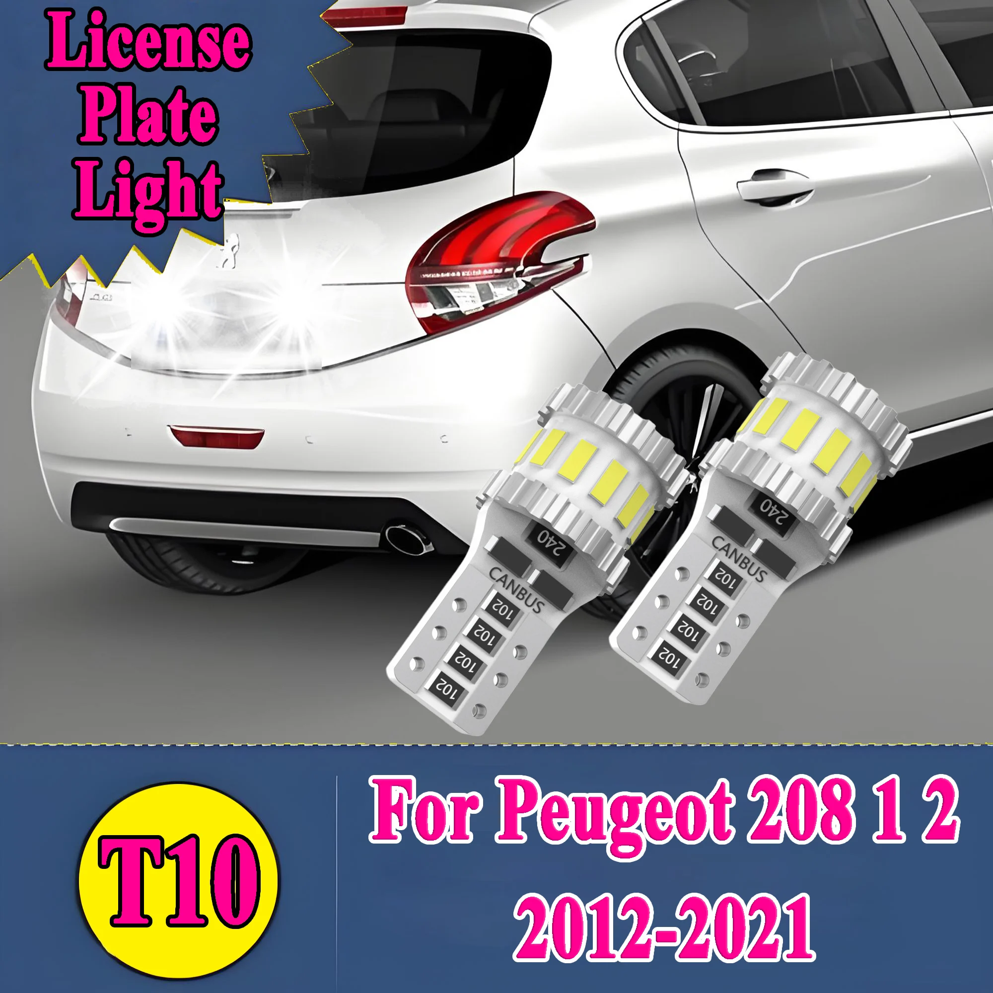 

2PCS LED License Plate Light W5W T10 Canbus Bulb 12V 6000K High Power For Peugeot 208 1 2 Accessories 2012-2020 2021 Error Free