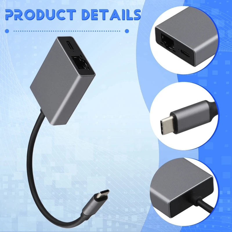 노트북 태블릿용 외부 네트워크 카드 이더넷 어댑터, 크롬캐스트 4K 구글 TV 스틱용, USB C 타입-RJ45, 1000Mbps