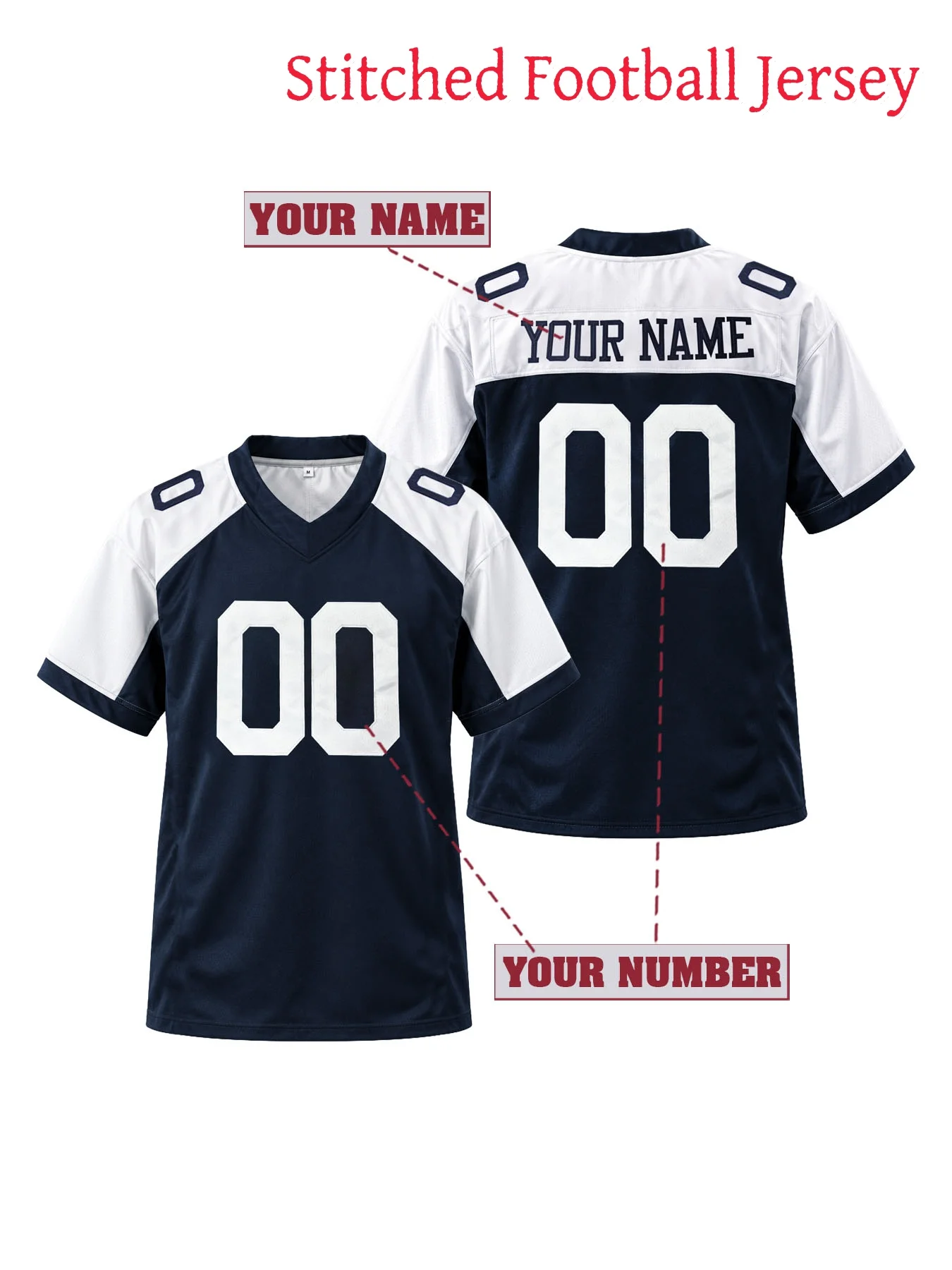 Stitched Custom Dallas Football Jersey Men Color Block Shoulder Personalized Name Number V-Neck Short Sleeve Fan Shirt