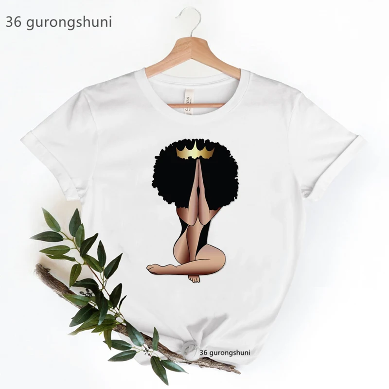 

2024 Just Blessed Afro Queen Print T Shirt Women Clothes Cool Black Girls Magic Tshirt Aesthetic T-Shirt Female Harajuku Shirt