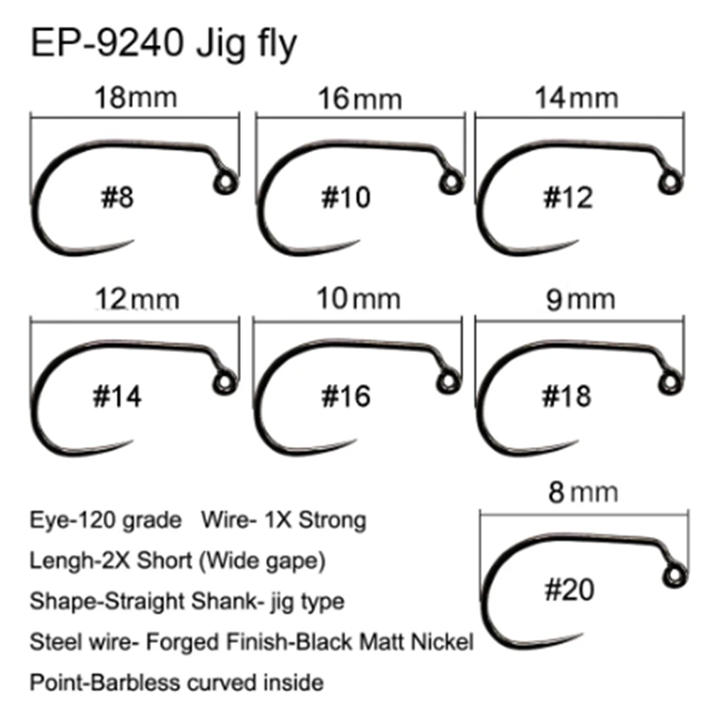 Eupheng 100pcs Fly Fishing Hook Competition Barbless Hook Dry Nymph Shirmp Wet Caddis Fly Tying Hooks Black