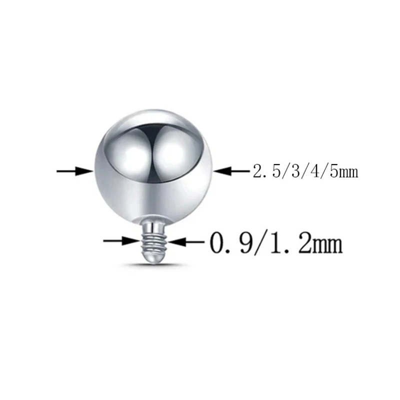 2Pc Internal Thread 16G 14G Stainless Steel Replacement Balls For Lip Studs Labret Earrings Piercing Jewelry Septum Rings Extern