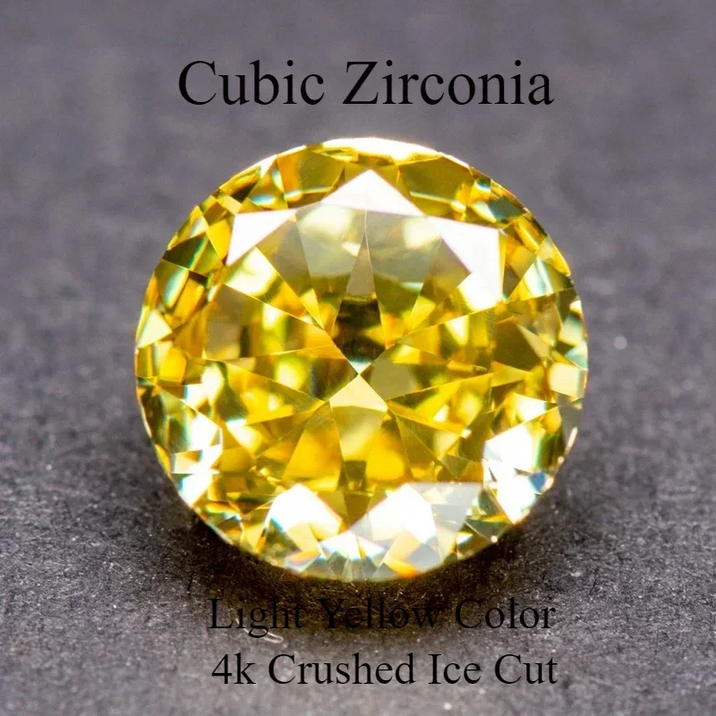 Cubic Zirconia Light Yellow Color Round Shape 4k Crushed Ice Cut Synthetic for DIY Rings Necklace Earrings Making Main Materials