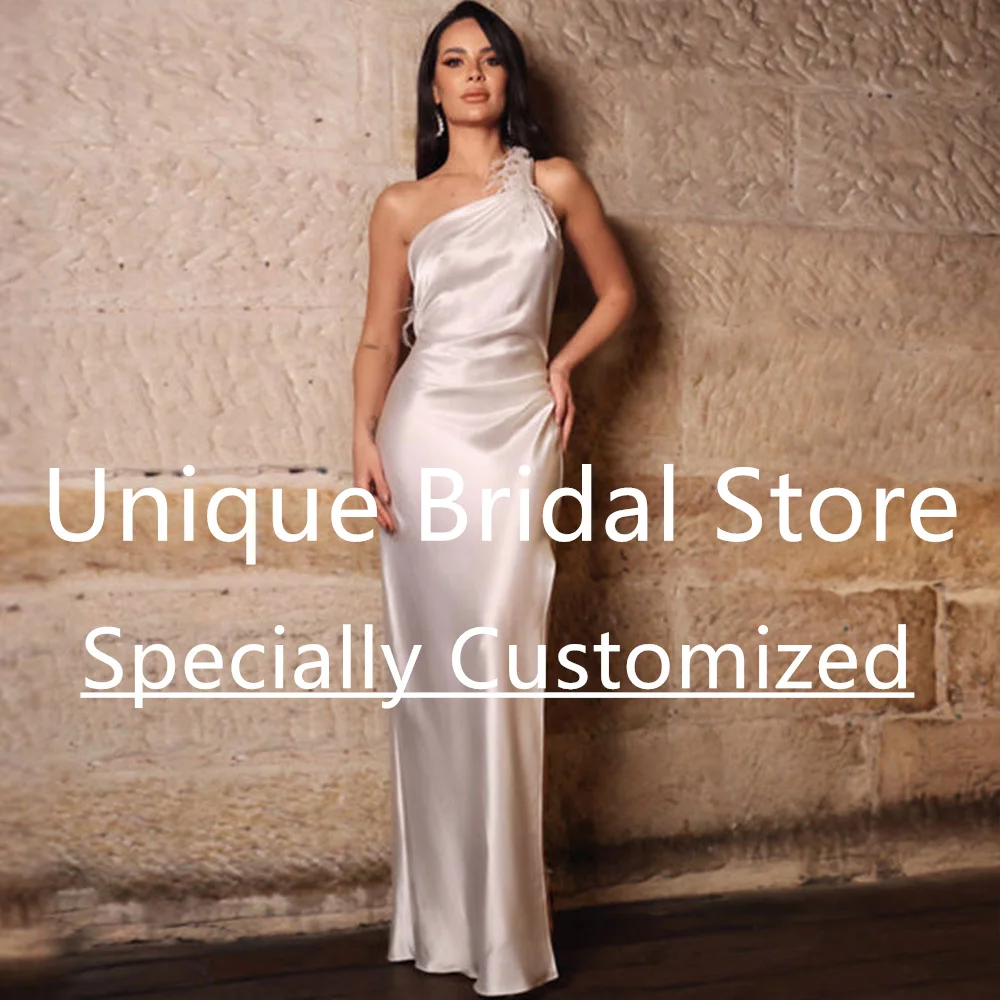 Customized Sexy Mermaid Bridal Dress One Shoulder Sleeveless With Feather Elegant Backless High Split Floor Length Свадебное Пла