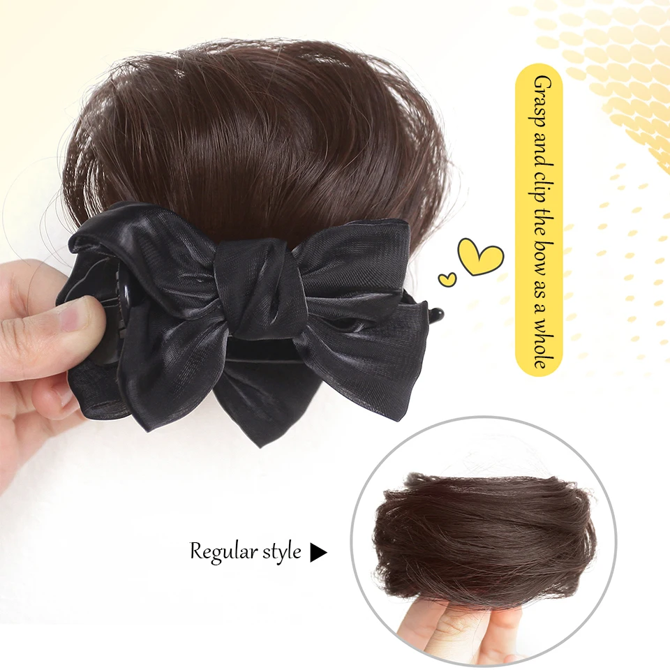 Synthetic Black Bow Hair Claw Clip Chignon Bun Claw Clip in Hair Piece Bun Ponytail Extensions Hairpieces for Women Daily Party view 4