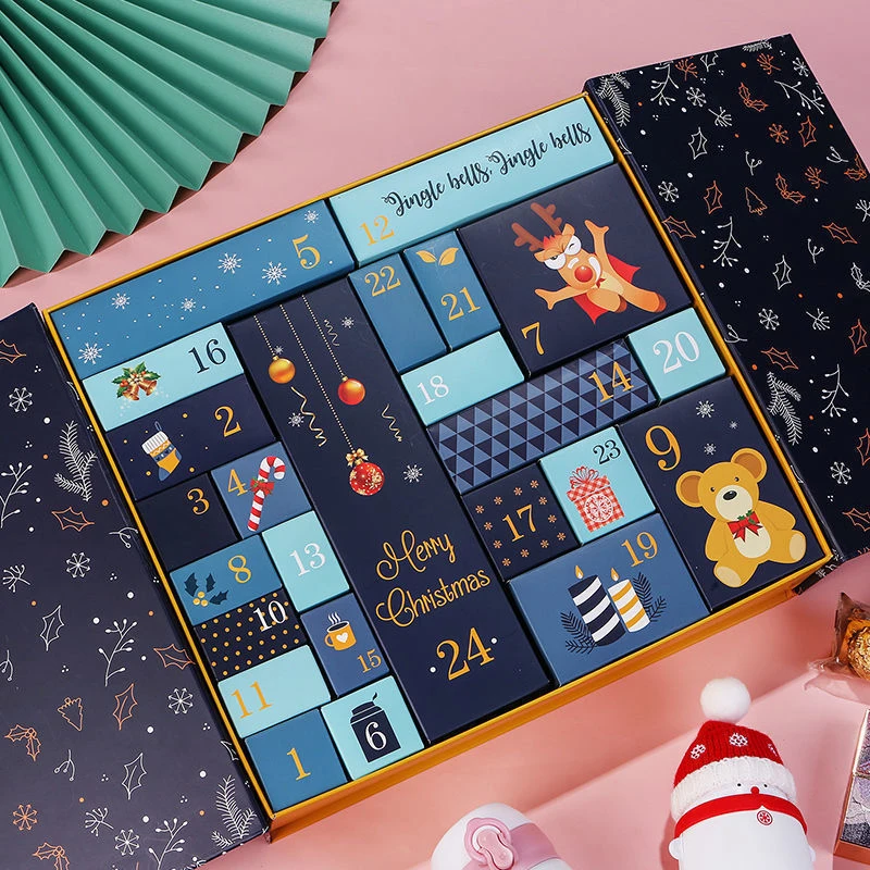 Cajas de dulces de regalo de 24 rejillas, calendario de Adviento de cuenta atrás de Navidad rellenable creativo, cajas de sorpresa vacías para recuerdo de fiesta de niños