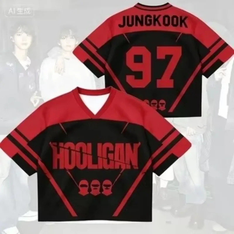Nouveau T-shirt décontracté à col en V imprimé pour fans de l'IDOL coréen BTS, collection été 2026