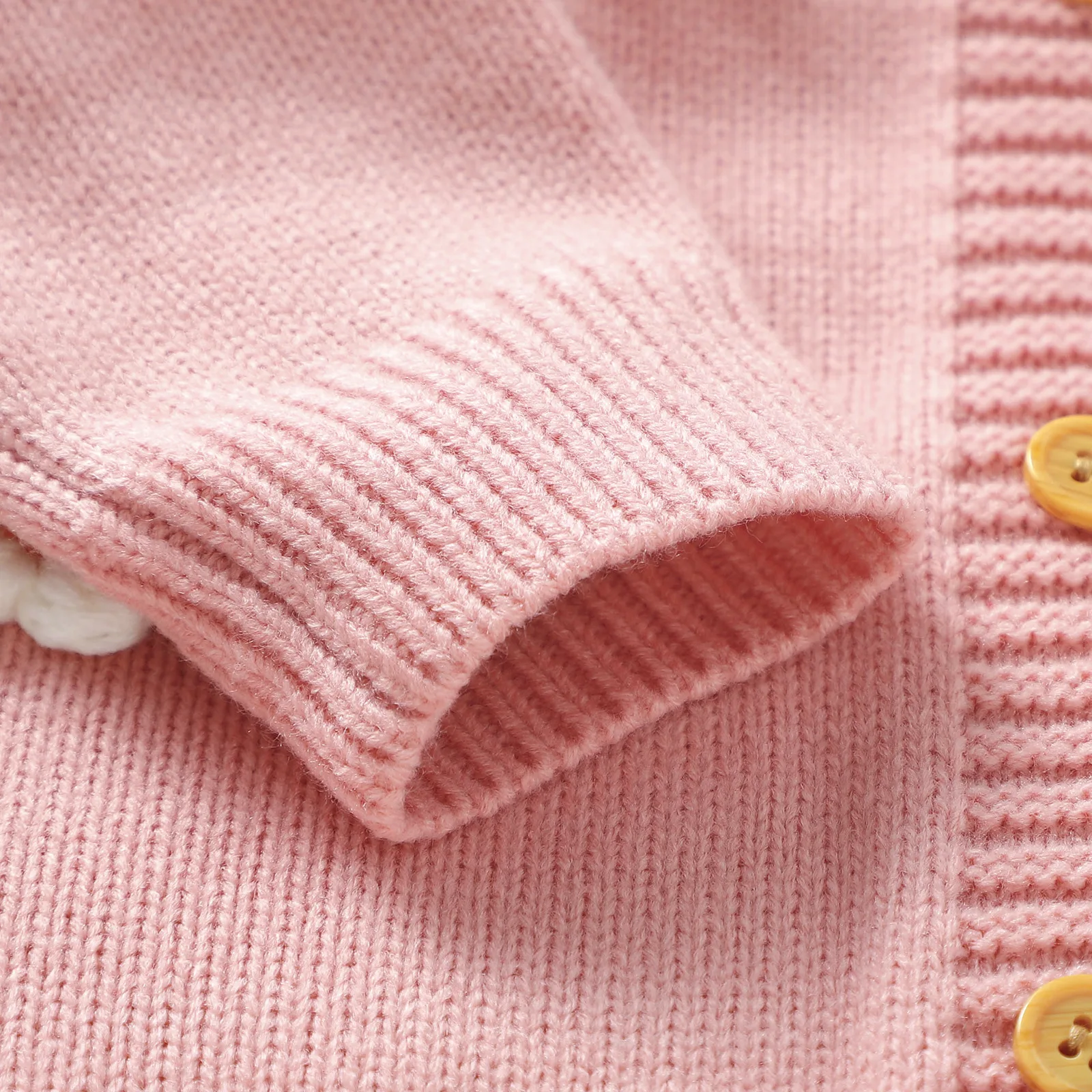 Baby Girls Knitted Pink Flowers Jumpsuit Rompers Long Sleeve Baby Clothes Newborn 0 To 18M Solid Toddler Clothing Baby Overall