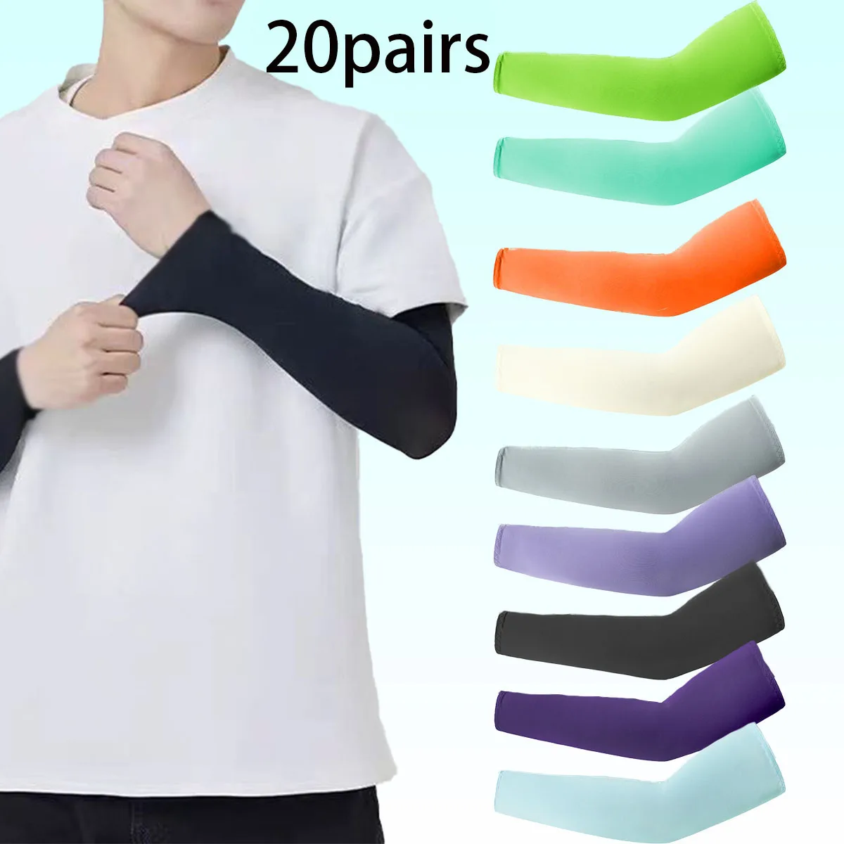 

20 пар модных, удобных и повседневных рукавов из ледяного шелка, рукава из 8% спандекса для унисекс, весенние и летние разноцветные легкие однотонные рукава из ледяного шелка для мужчин и женщин, рабочая одежда, короткие дышащие рукава из ледяного шелка