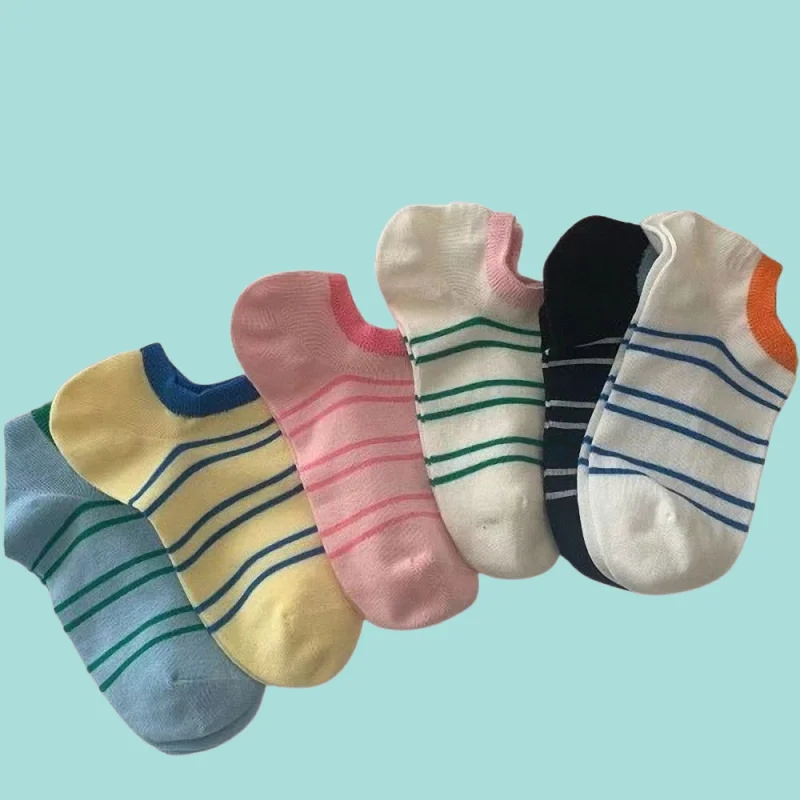 

6/12 Pairs New Striped Invisible Socks Shallow Mouth Women's Socks Summer Striped Color Matching Socks Mouth Casual Boat Socks