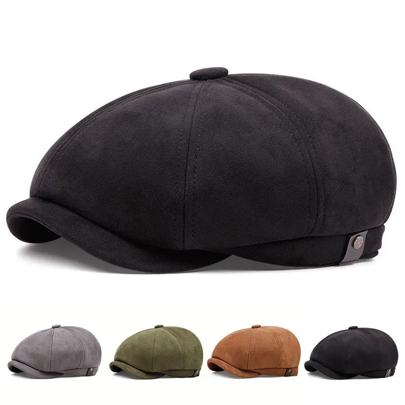 Wildleder Winter Retro Newsboy Caps Männer Gentry Fashion Outdoor Achteckige Hut Maler Hüte Einstellbare Gatsby Berets Kappe Baumwolle Gorra