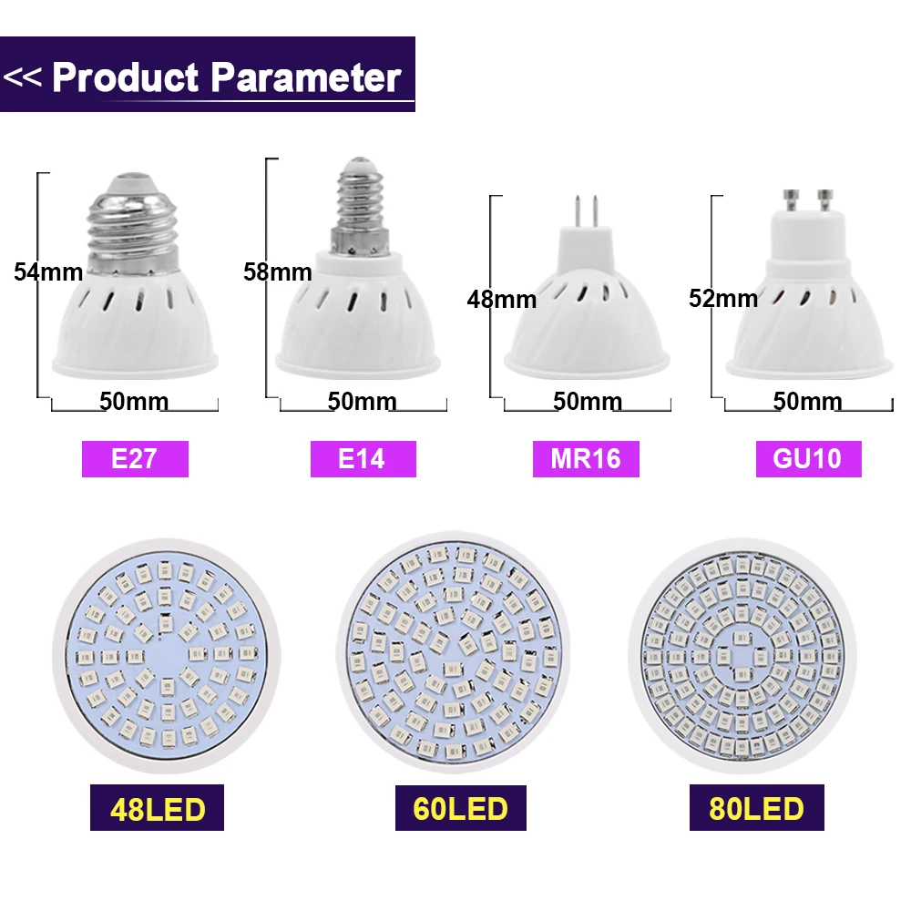 10 قطعة LED تنمو ضوء لمبة 220 فولت E27 E14 GU10 MR16 LED مصباح تنمو أضواء للبذور داخلي زراعة الطيف الكامل مصابيح كهربائية