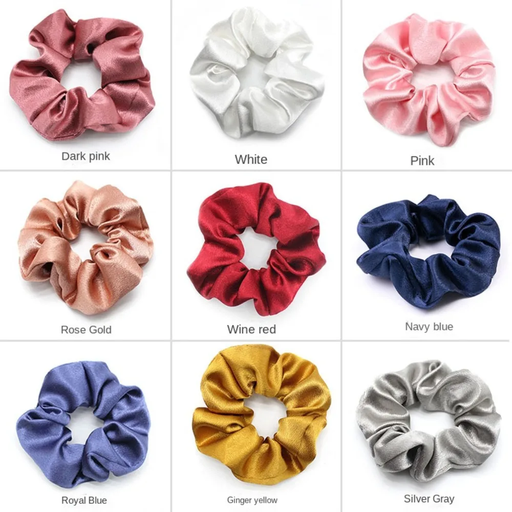 ใหม่คริสตัลซาตินพัฟผมห่วงเกาหลีสีทึบหางม้า CURLY VINTAGE ผม Scrunchie สําหรับ Meatball หัว