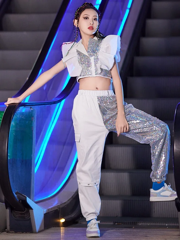 Modello Passerella Costumi di scena Abiti per spettacoli Hip Hop Costumi di danza jazz per bambini Ragazze 2024 Nuovi costumi con paillettes