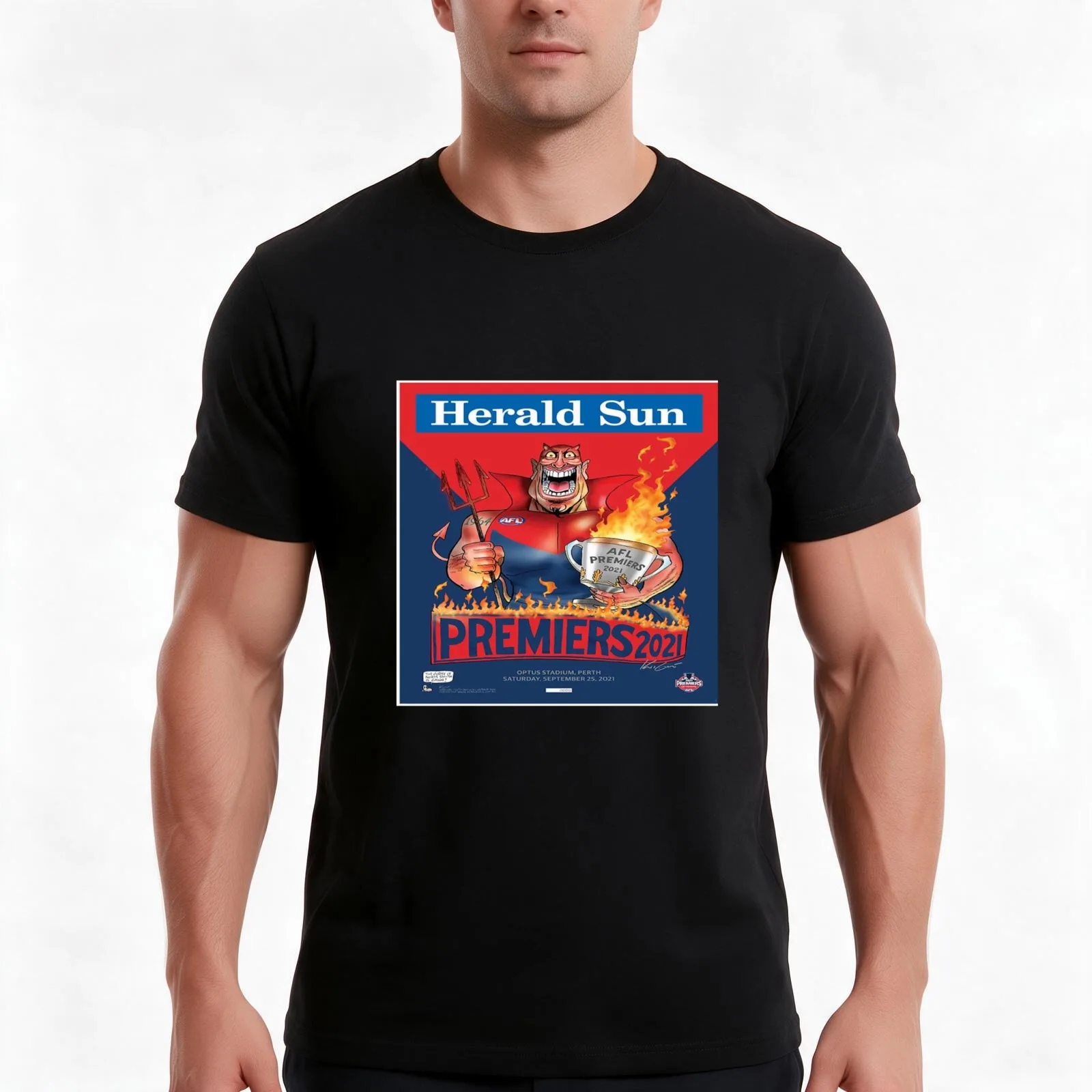 Melbourne Demons Premiers 2021 T-Shirt, Summer Casual Cotton Tee, Oversized Streetwear Tops, Vintage Graphic Print, 100% Cotton