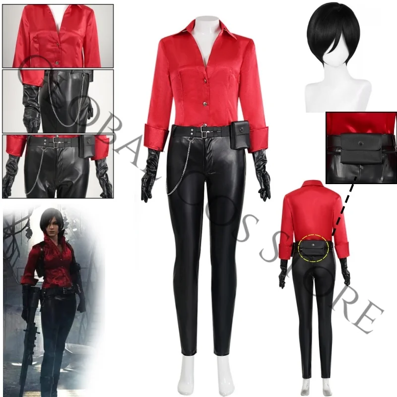 Guantes a juego, bolsa para la cintura y accesorios, disfraz de Ada Wong para cosplay, disfraz para fiesta de Comic Con, traje de Resident 6.