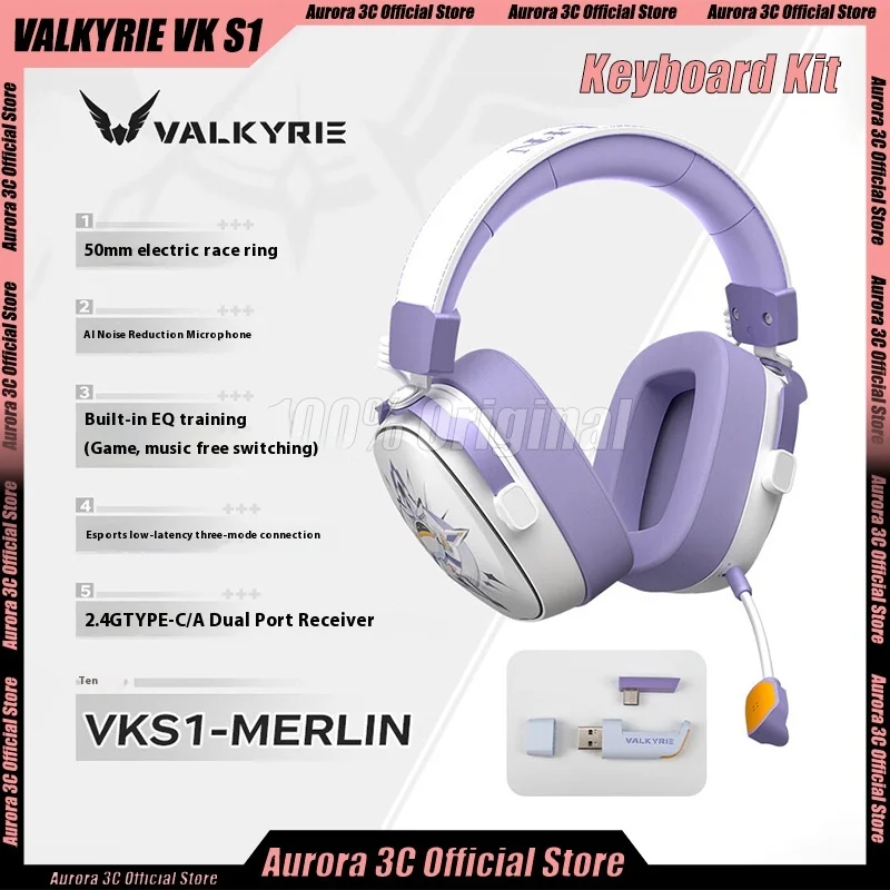 VALKYRIE VK S1 Headphones Tri Mode Wireless Headset Custom 50mm Low Latency Dynamic Drive AI Noise Cancellation Gaming Earphone