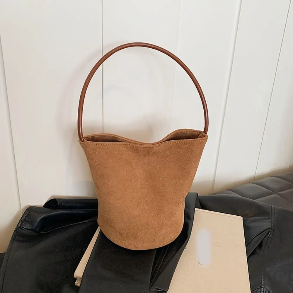 

Casual Pu Leather Suede Bucket Bag Fashion Simple Velvet Shoulder Bag Large Capacity Handbag Pu Tote Bag Travel