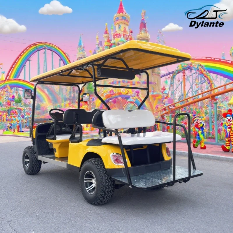 

2025 Лидер продаж, 6-местная электрическая тележка для гольфа, индивидуальная цветная поддержка с 12-дюймовыми внедорожными шинами, передним бампером и передней корзиной