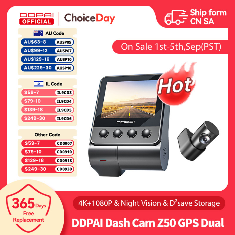  DDPAI Dash Cam Z50 Front and Rear 4K Cam Car Camera with 4K  Built-in WiFi GPS ADAS Dual Dash Camera Car DVR Support Rear Cam 