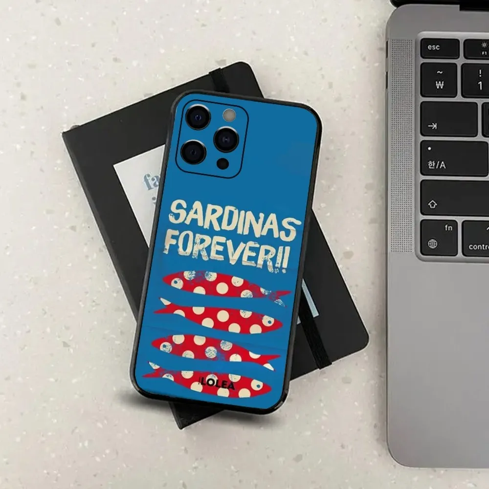 Fish Sardines Art Phone Case For Apple iPhone 15,14,13,12,11,Pro,X,XS,Max,XR,Plus,Mini Soft Black Cover image 6